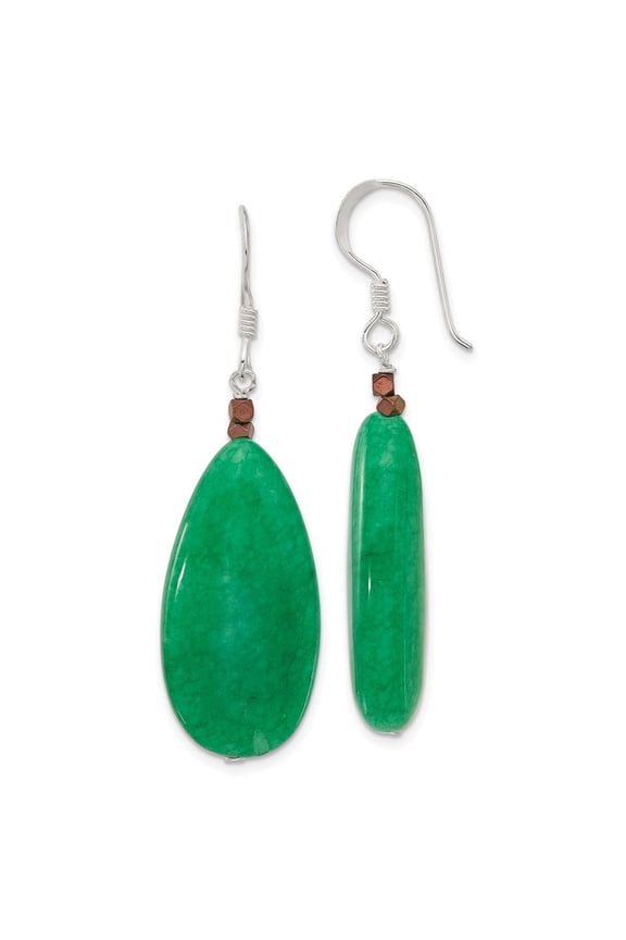 925 Sterling Silver Green Jade/Hematite Bronze Color Base Metal Earrings for Women