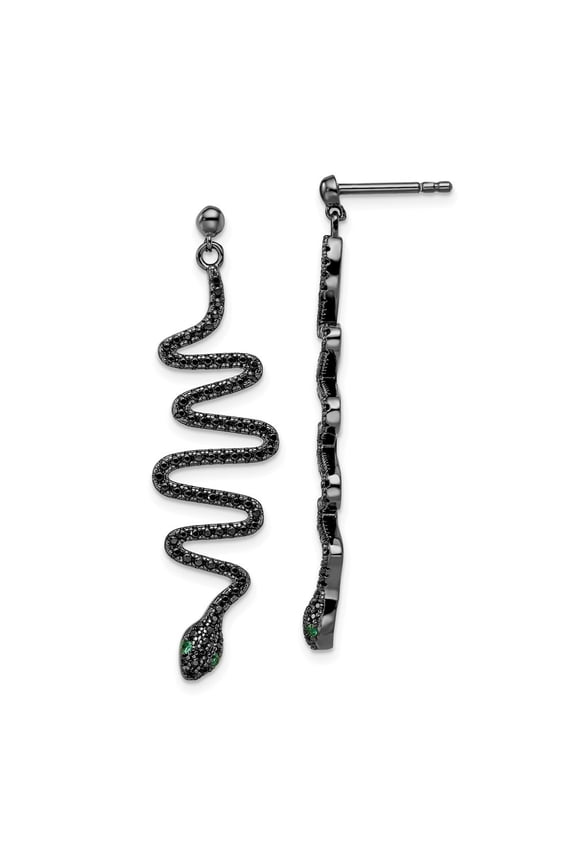 925 Sterling Silver Green and Black Spinel Snake Post Dangle Earrings for Women