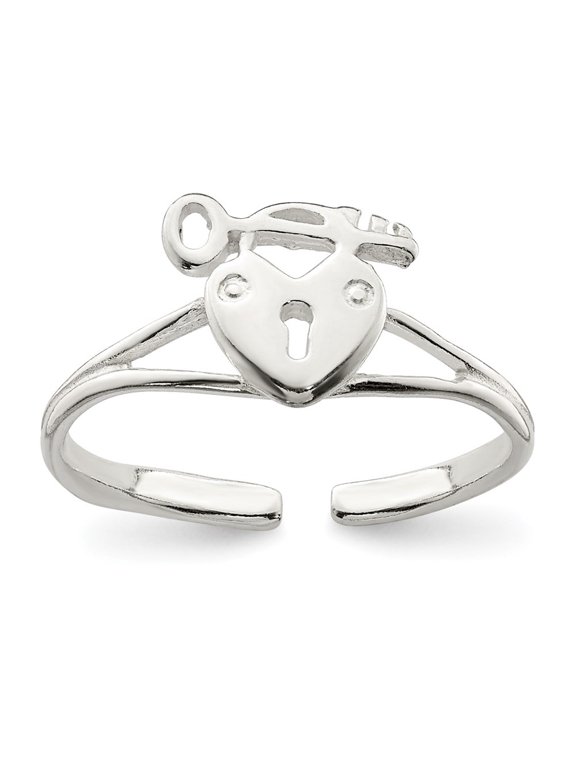 925 Sterling Silver Heart Lock and Key Toe Ring for Women