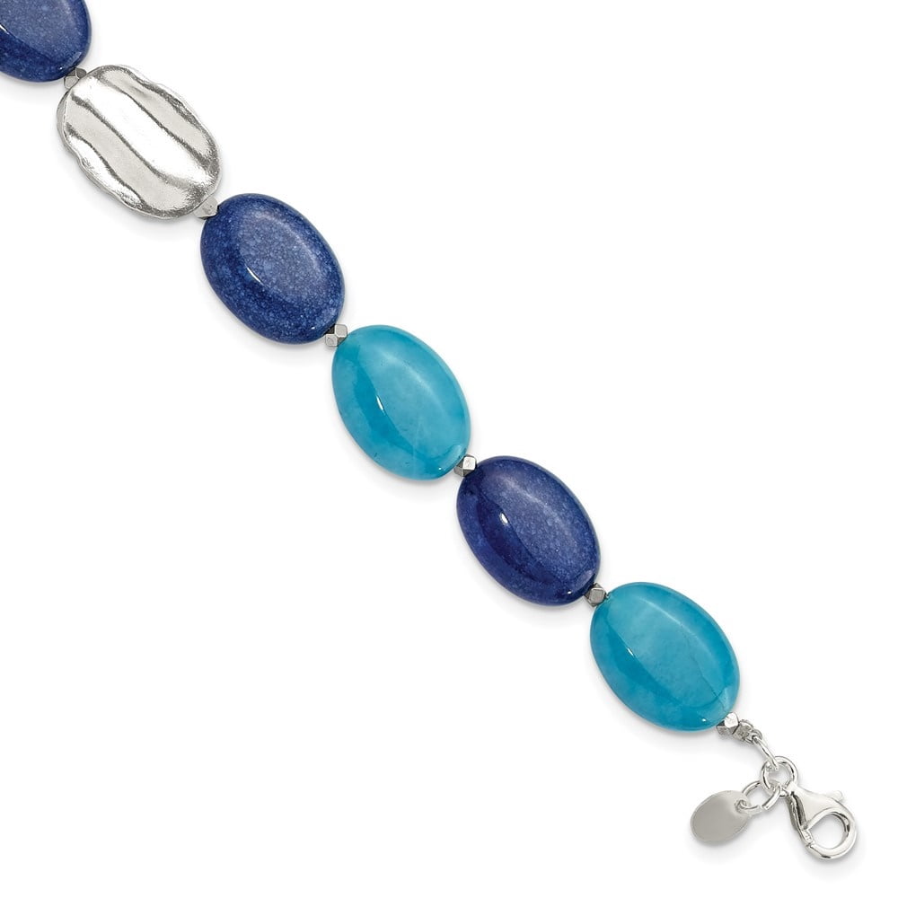 Diamond2Deal 925 Sterling Silver Hematite, Jade, Lapis, Quartz w/1in ext Bracelet for Women 9"