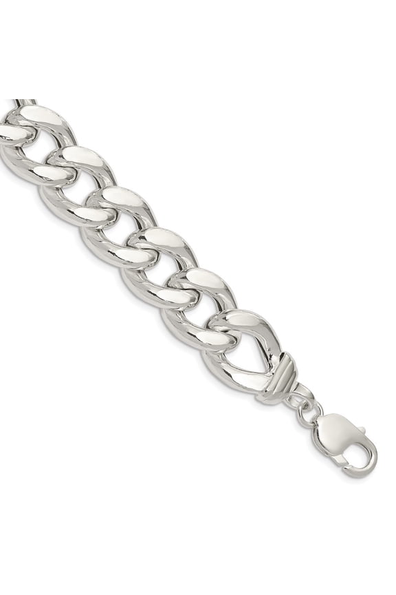 925 Sterling Silver Hollow Polished Curb Bracelet 9inch for Women