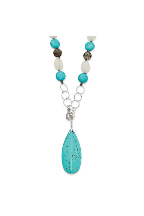 925 Sterling Silver Jade, Howlite, Recon Magnesite, Quartz Necklace for Women 21.5"