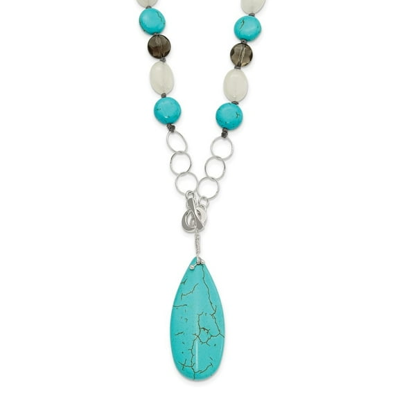 Diamond2Deal 925 Sterling Silver Jade, Howlite, Recon Magnesite, Quartz Necklace for Women 21.5"