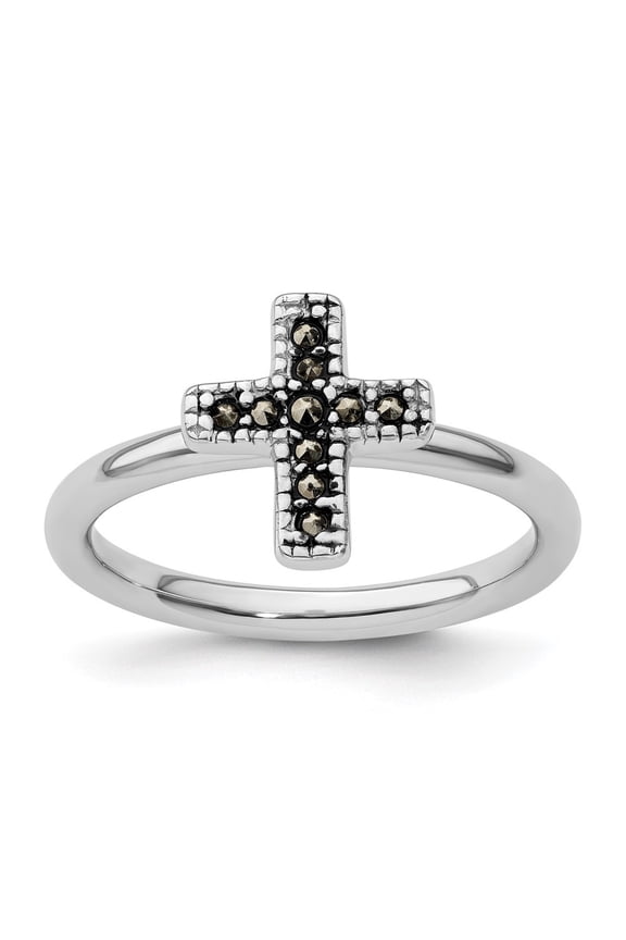 925 Sterling Silver Marcasite Cross Ring for Women Size- 9