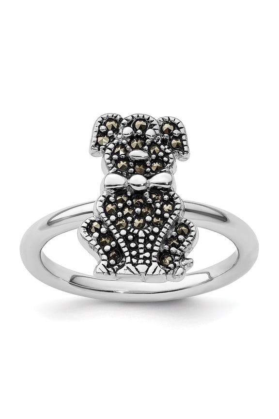 925 Sterling Silver Marcasite Dog Ring for Women Size- 5