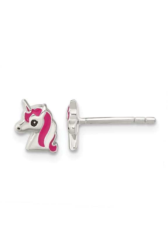 925 Sterling Silver Multi-Color Enameled Unicorn Head Post Stud Earrings (L- 0.33 inch, W-0.24 inch)