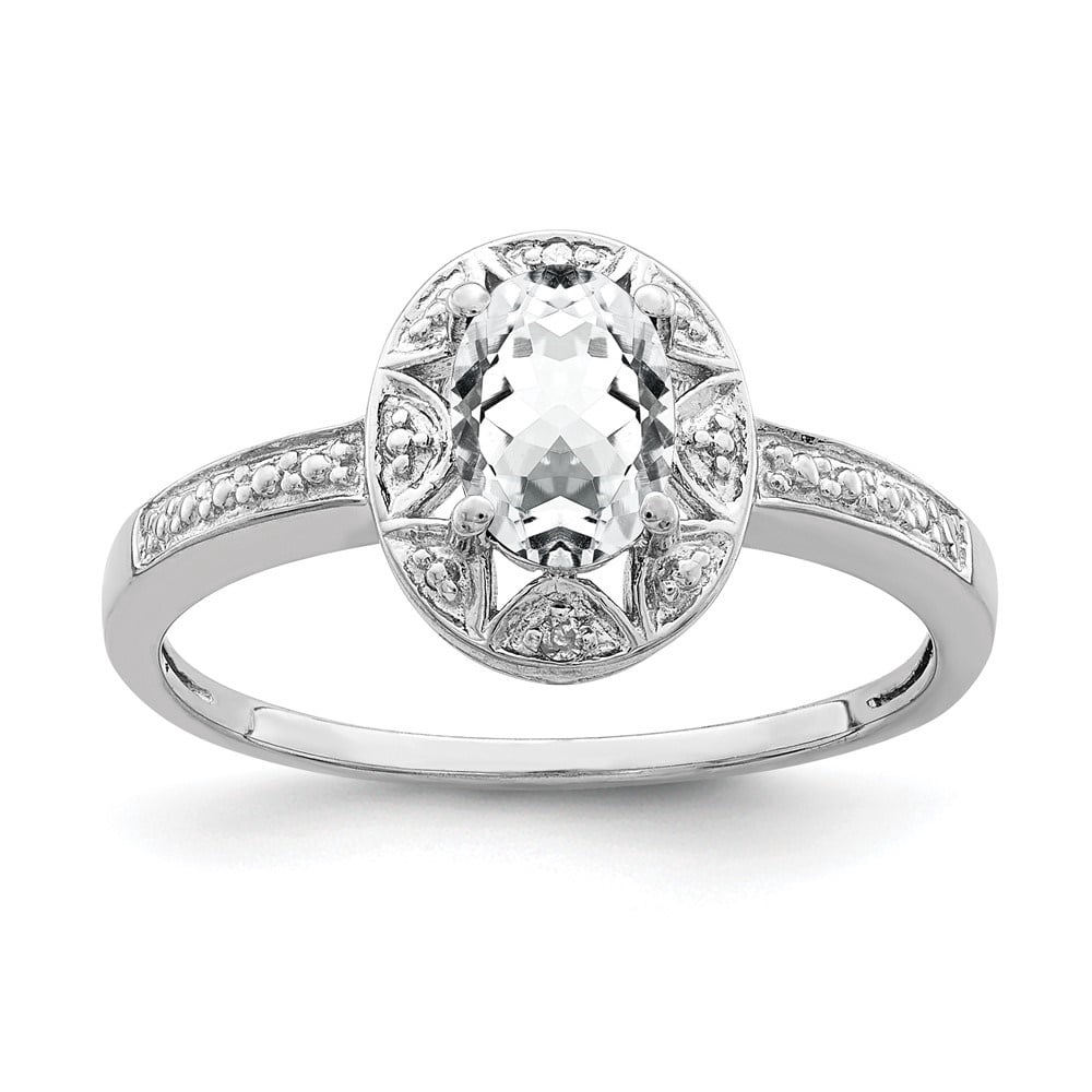Diamond2Deal 925 Sterling Silver Oval-Cut White Topaz and Diamond Engagement Ring Size- 10 for Women