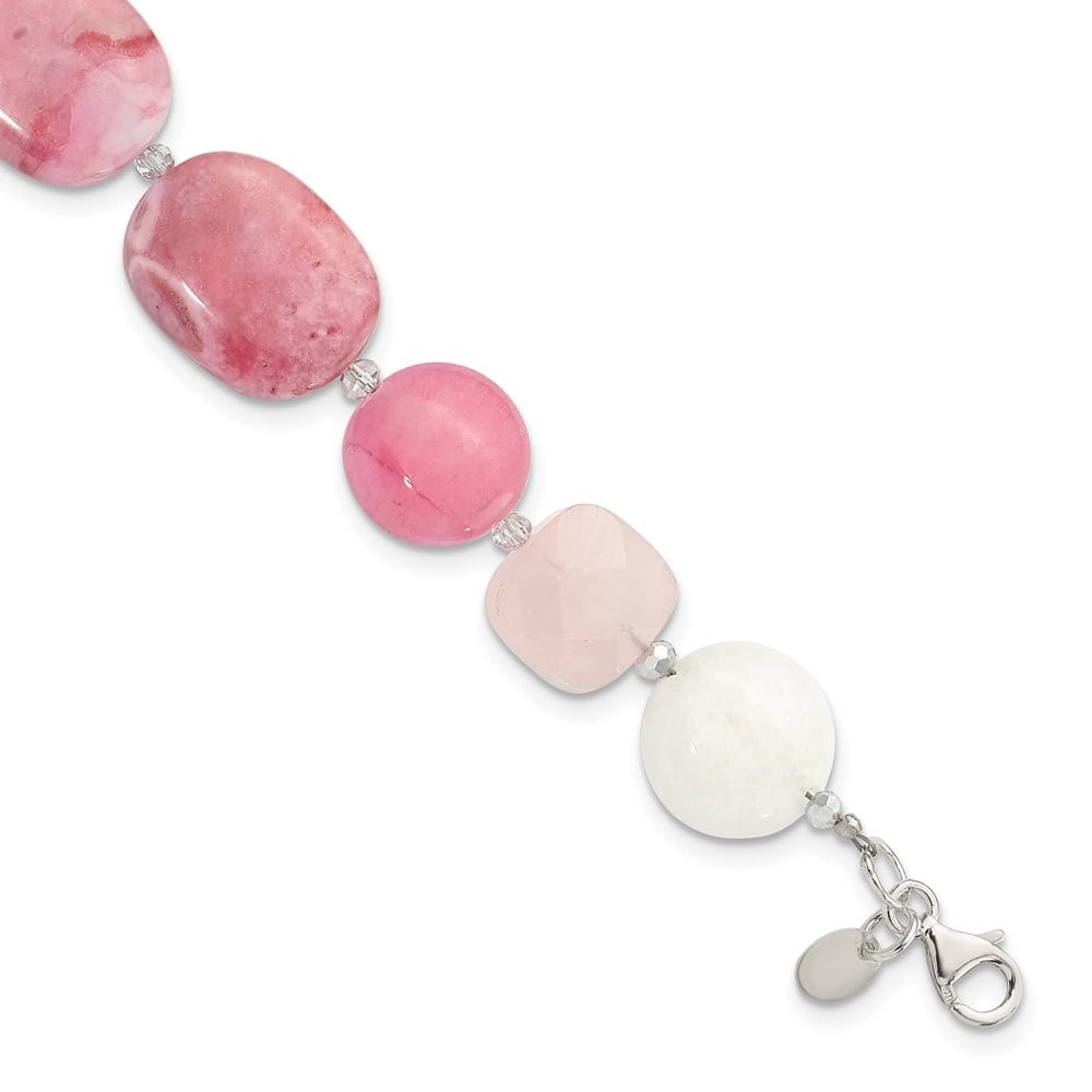 Diamond2Deal 925 Sterling Silver Pink Agate, Pink/Jade/Rose Quartz/Crystal Bracelet for Women 9.5"
