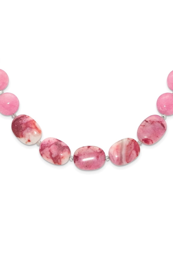 925 Sterling Silver Pink Agate, Pink/Jade/Rose Quartz/Crystal Necklace for Women 26.25"