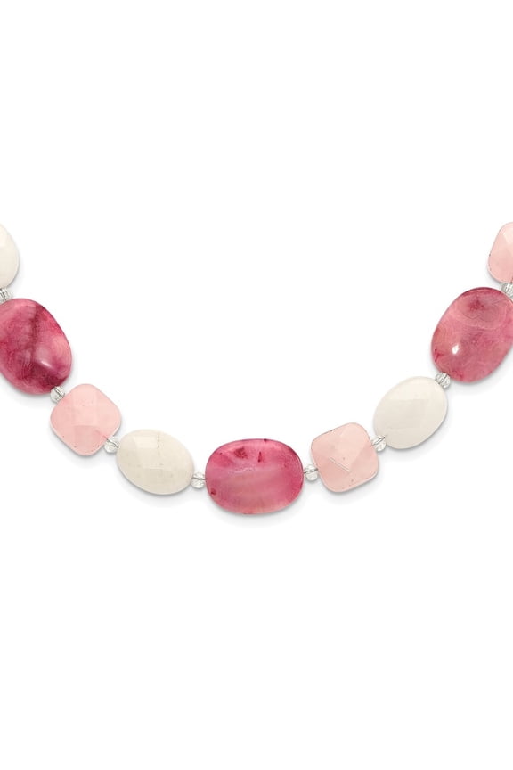 925 Sterling Silver Pink Agate/Quartz, Jade, Crystal w/2in ext. Necklace for Women 20"