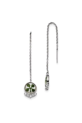 Diamond2Deal 925 Sterling Silver Plat. Plated Cr Epoxy and Shell CZ Post Earrings for Women (L- 4.26 inch, W- 0.44 inch)