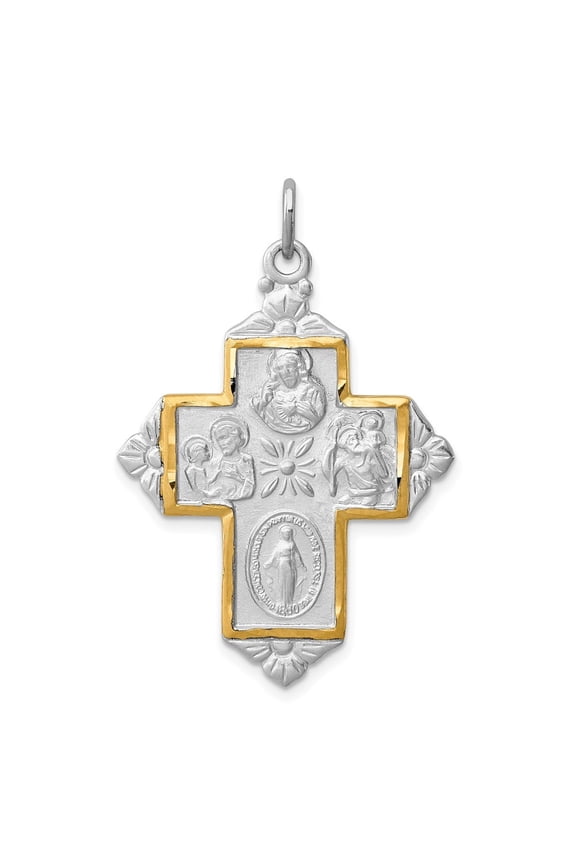 925 Sterling Silver Platinum-Plated & Gold-tone 4-Way Medal Cross Pendant for Women