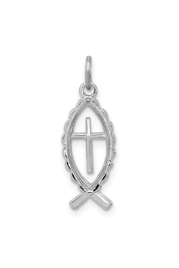 925 Sterling Silver Platinum-Plated Ichthus Fish Charm Pendant for Women