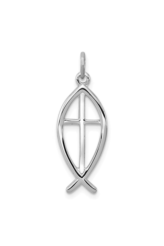 925 Sterling Silver Platinum-Plated Ichthus Fish Charm Pendant for Women