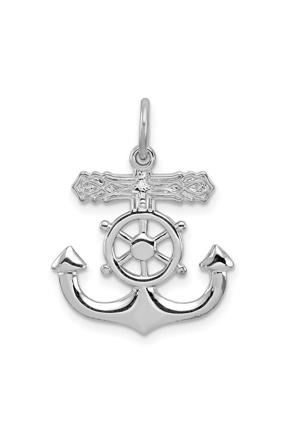 925 Sterling Silver Platinum-Plated Mariner Cross Pendant for Women (L- 0.91 in, W-0.75 in)