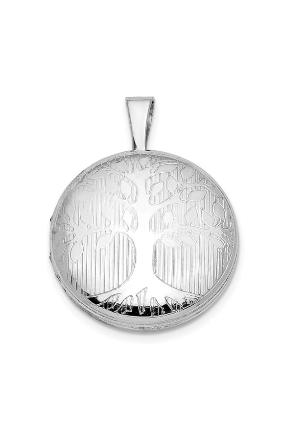 925 Sterling Silver Platinum-Plated Round Tree Design Locket Pendant for Women