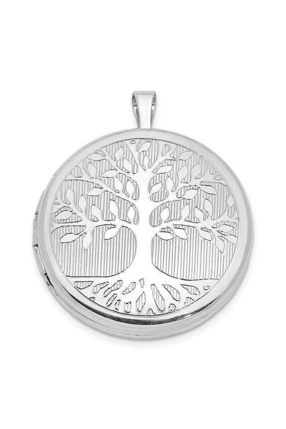 925 Sterling Silver Platinum-Plated Tree Design Round Locket Pendant for Women