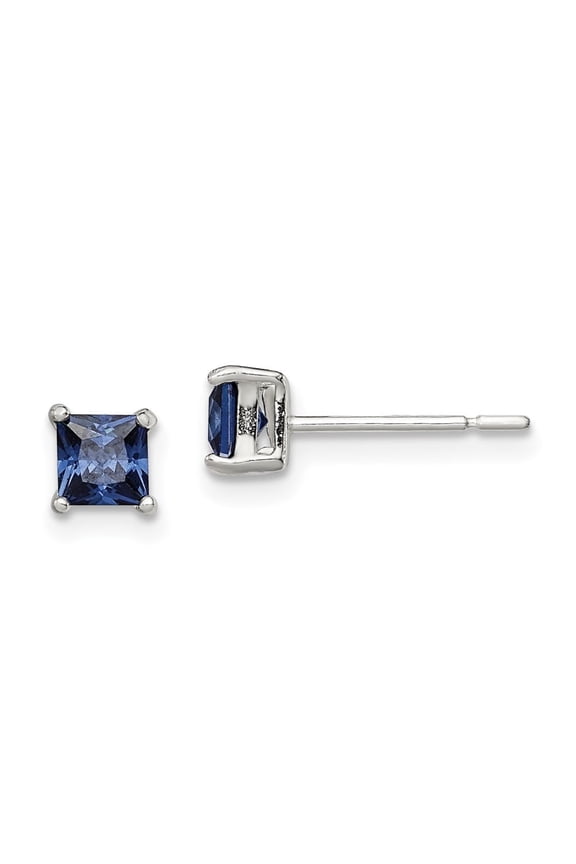 Diamond2Deal 925 Sterling Silver Polished 4mm Square Dark Blue Cubic Zirconia Stud Earrings for Women (L- 0.16 inch, W- 0.16 inch)