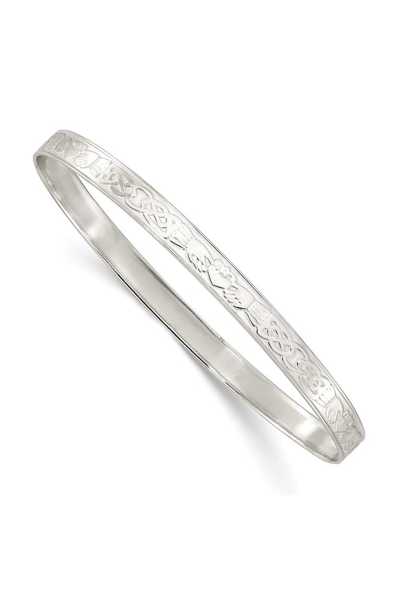 925 Sterling Silver Polished 5.25mm Claddagh Slip-on Bangle Bracelet for Women