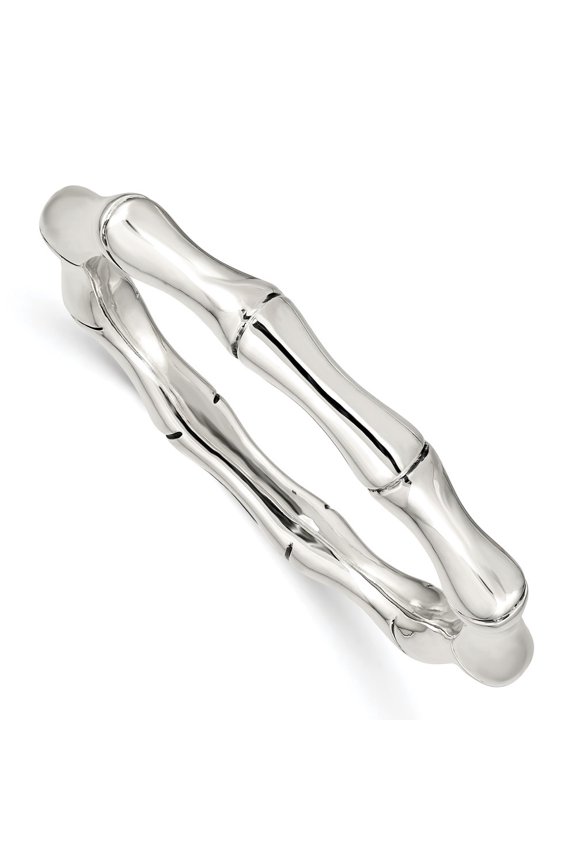 925 Sterling Silver Polished Bamboo Slip-on Bangle Bracelet for Women 7.75"