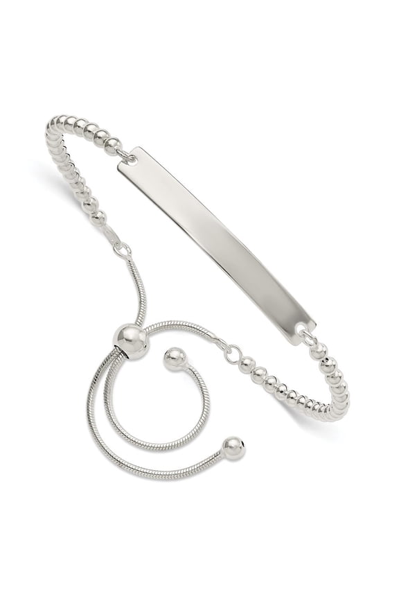 Diamond2Deal 925 Sterling Silver Polished Beaded Adjustable Snake Chain ID Bracelet for Women