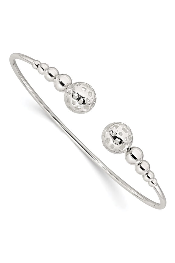 925 Sterling Silver Polished Beaded Cuff Bangle Bracelet for Women