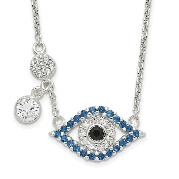 Diamond2Deal 925 Sterling Silver Polished CZ Evil Eye Necklace for Women 18"