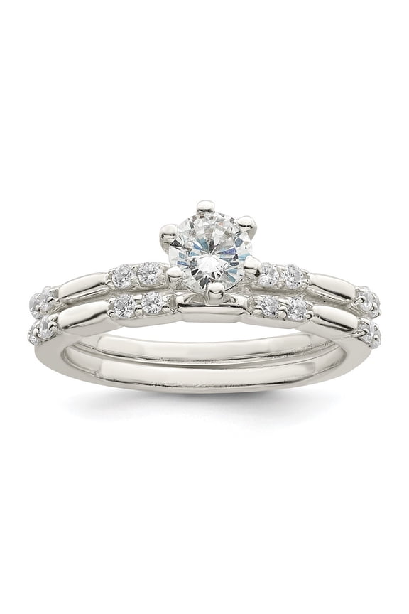 Sterling Silver Polished Cubic Zirconia Wedding Ring Size 6 for Women