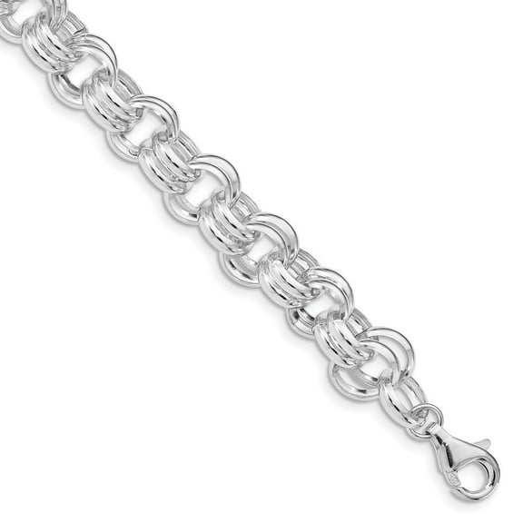 Diamond2Deal 925 Sterling Silver Polished Double Links Bracelet 8.5inch for Women