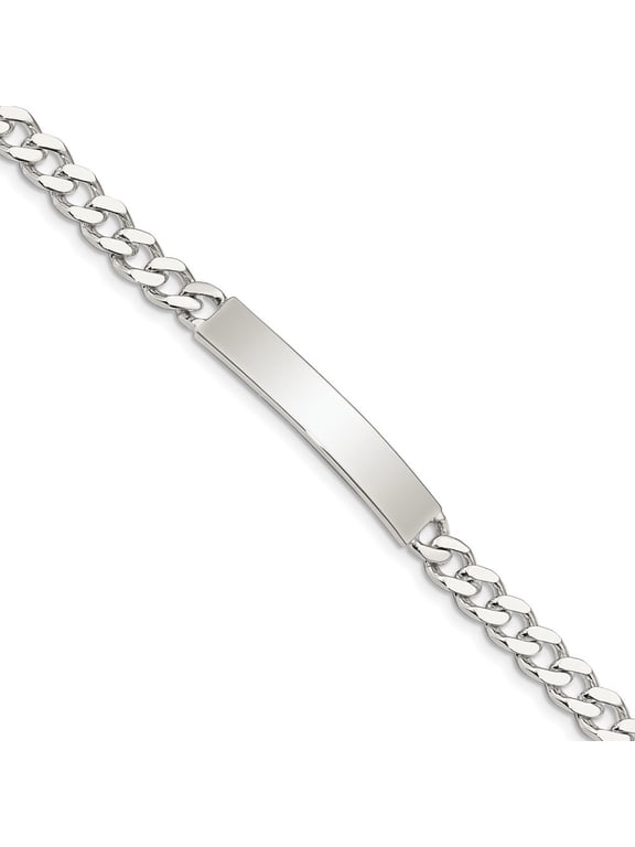 Diamond2Deal 925 Sterling Silver Polished Engraveable Curb Chain Link ID Bracelet for Men 7"
