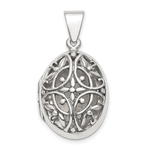 Diamond2Deal 925 Sterling Silver Polished Filigree 22mm Oval Locket Pendant for Women