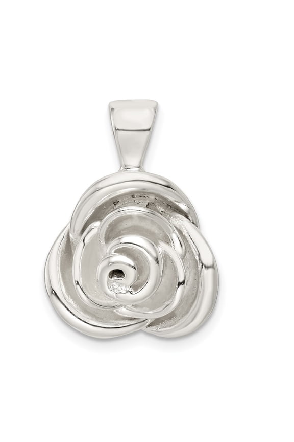 925 Sterling Silver Polished Hollow Rose Pendant for Women (L- 0.95 in, W-0.71 in)