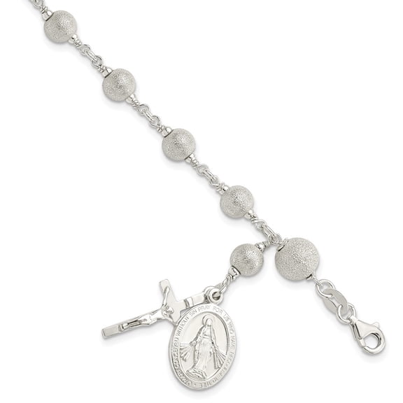 Diamond2Deal 925 Sterling Silver Polished Laser-cut Rosary Bracelet for Women 7.75"