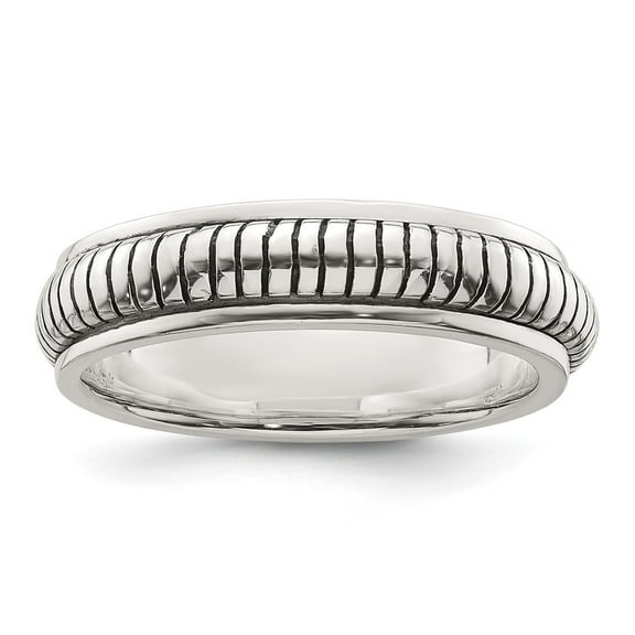 Diamond2Deal 925 Sterling Silver Polished Oxidized Half Round Patterned Ring for Men Size 11