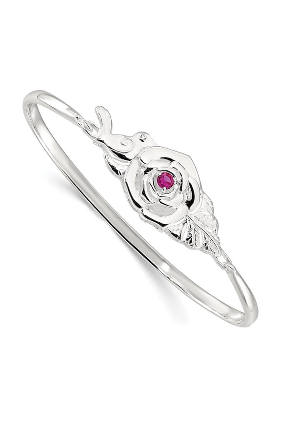 925 Sterling Silver Polished Red CZ Flower Bird Hook Bangle Bracelet for Women