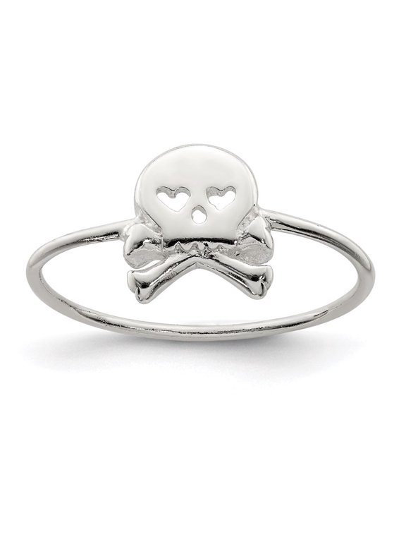 Diamond2Deal 925 Sterling Silver Polished Skull and Crossbones Ring for Women Size 6