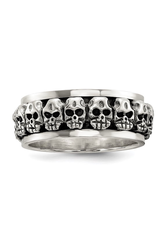 Sterling Silver Polished Spinning Center Antiqued Skull Ring Size 9 for Men