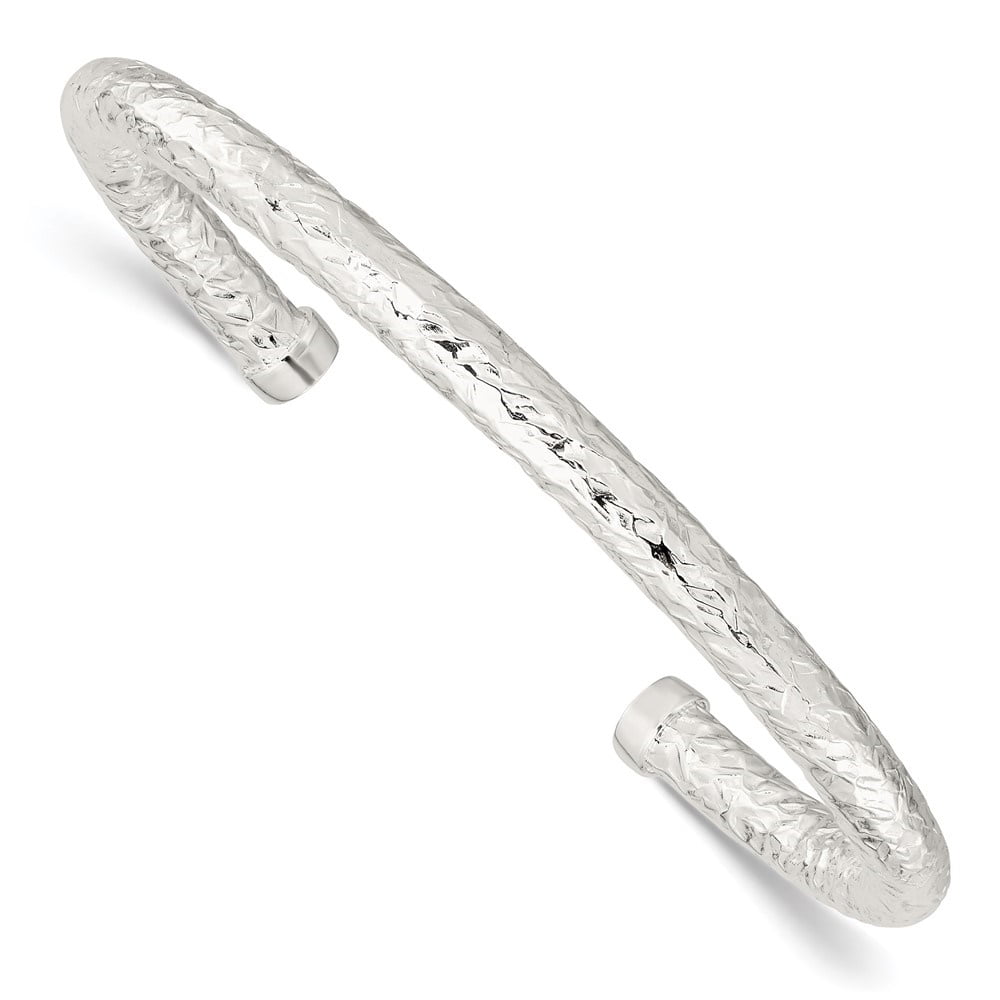 Diamond2Deal 925 Sterling Silver Polished Textured Cuff Bangle Bracelet for Men