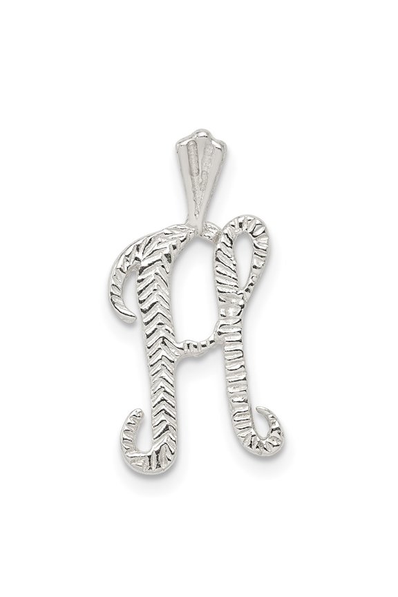 925 Sterling Silver Polished & Textured Letter H Initial Chain Slide Pendant for Women