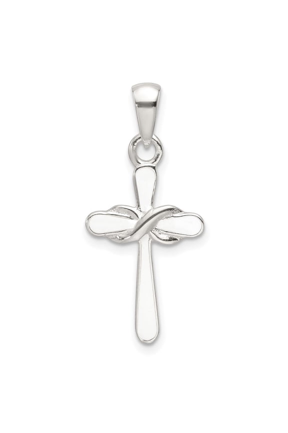 925 Sterling Silver Polished White Enamel Cross Pendant for Women (L- 1.15 Inch, W- 0.53 Inch)