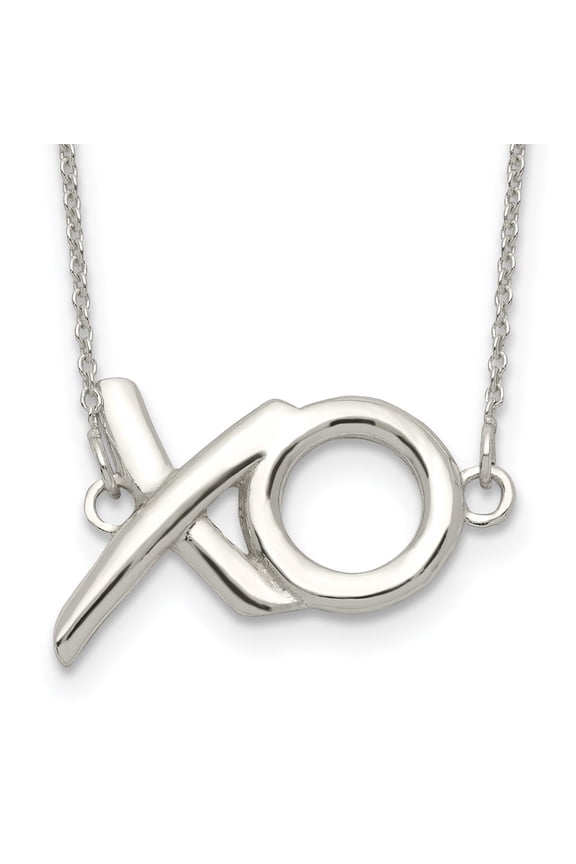 925 Sterling Silver Polished XO w/2in. Ext. Necklace for Women 16"