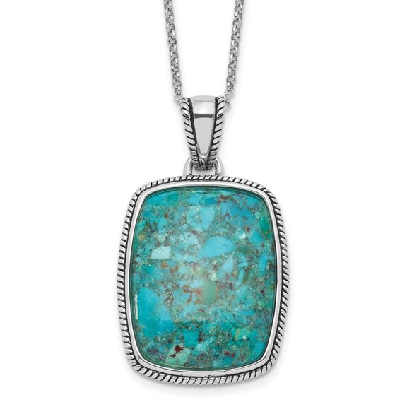Diamond2Deal 925 Sterling Silver RH-pl Oxidized Compressed Turquoise w/1.75in ext Necklace for Women 17.75"