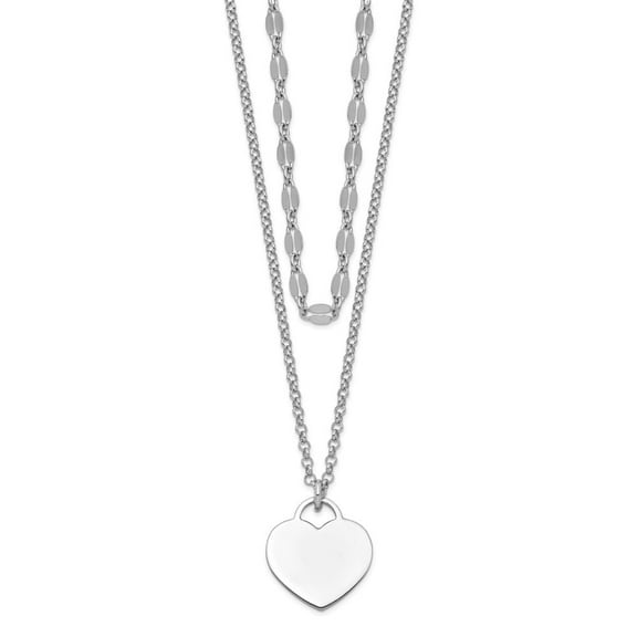 Diamond2Deal 925 Sterling Silver RH-plated 2-Strand Heart with 4" ext. Choker Necklace Valentine Day Gift for Women 13"