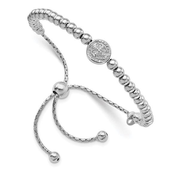 Diamond2Deal 925 Sterling Silver RH-plated Beaded Saint Medal Chain Bracelet for Women 9"
