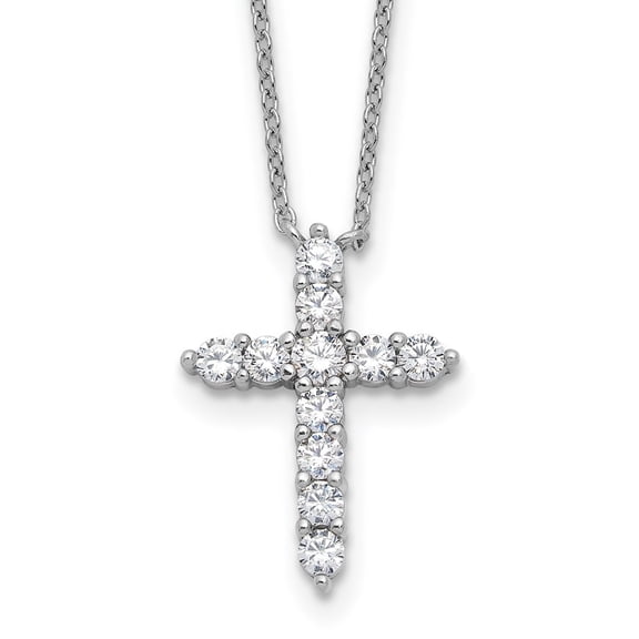 Diamond2Deal 925 Sterling Silver RH-plated CZ April Birthstone Cross with 2" extender Necklace for Women 17"