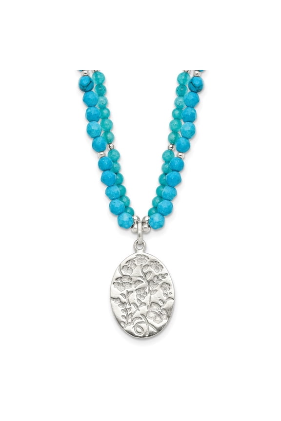 925 Sterling Silver Recon Magnesite, Indicolite Quartz 2in ext Necklace for Women 19"