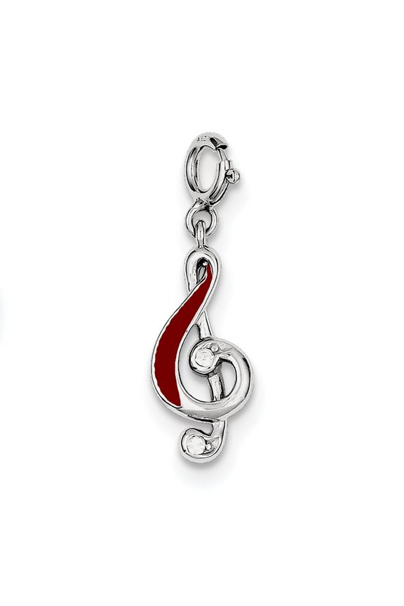 925 Sterling Silver Red Enameled Treble Clef Charm Pendant for Women
