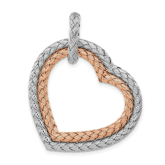 Diamond2Deal 925 Sterling Silver Rh-plat and Rose plated Woven Hearts Pendant for Women (L-40.69 mm, W-32.5 mm)