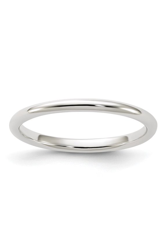 925 Sterling Silver Rh-plated 2mm Half-Round Band for Women Size 6