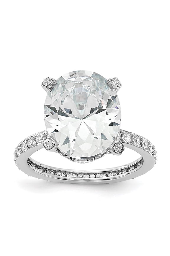 925 Sterling Silver Rh-plated CZ Oval Center with Side Stones Ring for Women Size 8